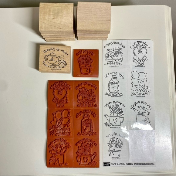 🌷Stampin Up NICE & EASY NOTES Wood Mounted Stamp Set Thank You Get‎ Well Heart - Picture 1 of 7